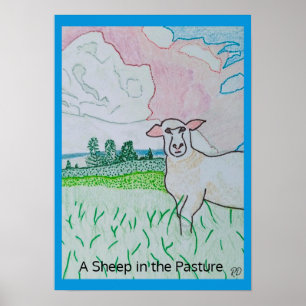 Een schaap in de wei Dikke Azure Blue Border Poster