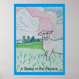 Een schaap in de wei Dikke Azure Blue Border Poster