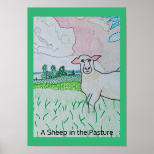 Een schaap in de wei Dikke Kelly Green Border Poster