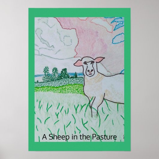 Een schaap in de wei Dikke Kelly Green Border Poster (Voorkant)