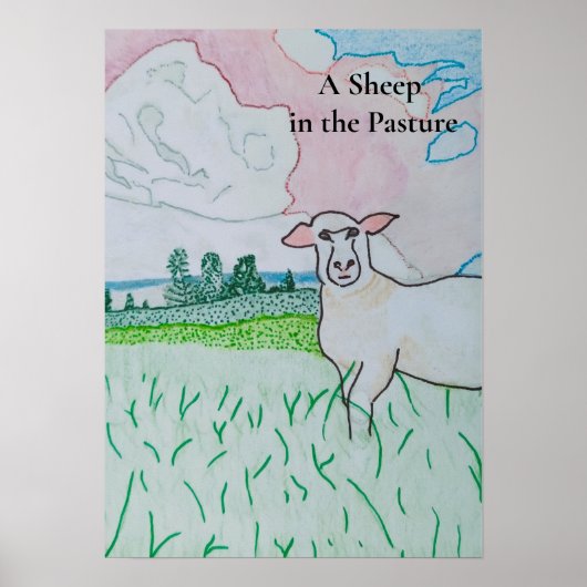 Een schaap in de weide  poster (Voorkant)