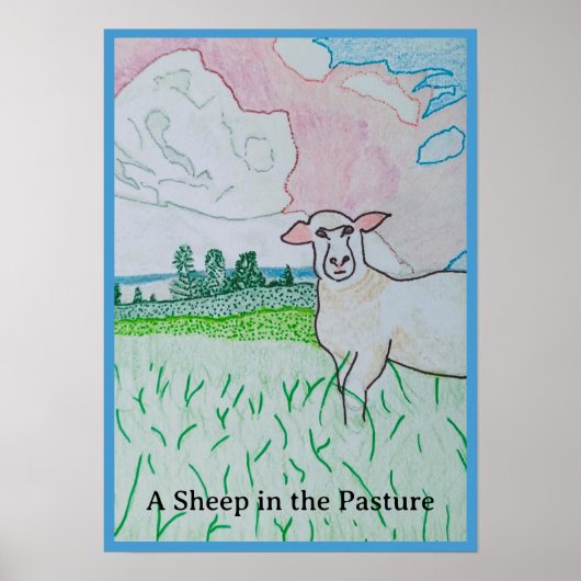 Een schaap in de weide poster (Voorkant)