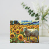 Een schaap in een zonnebloemveld briefkaart (Staand voorkant)