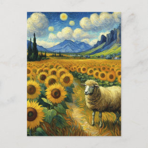 Een schaap in het Zonnebloemenveld Faux Van Gogh Briefkaart