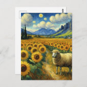Een schaap in het Zonnebloemenveld Faux Van Gogh Briefkaart (Voorkant / Achterkant)