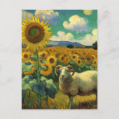 Een schaap met hoorns in het Zonnebloemveld Van Go Briefkaart (Voorkant)
