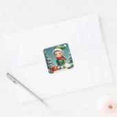 Een schattelijke kerstelf vierkante sticker (Envelop)