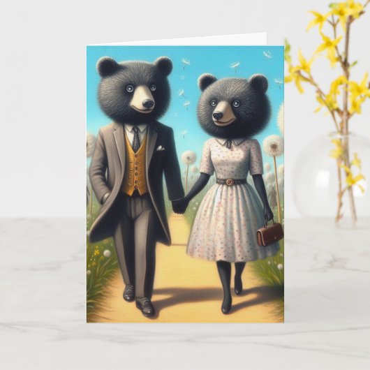 Een Schattig Beer paar op een wandeling in het par Kaart (Gele Bloem)