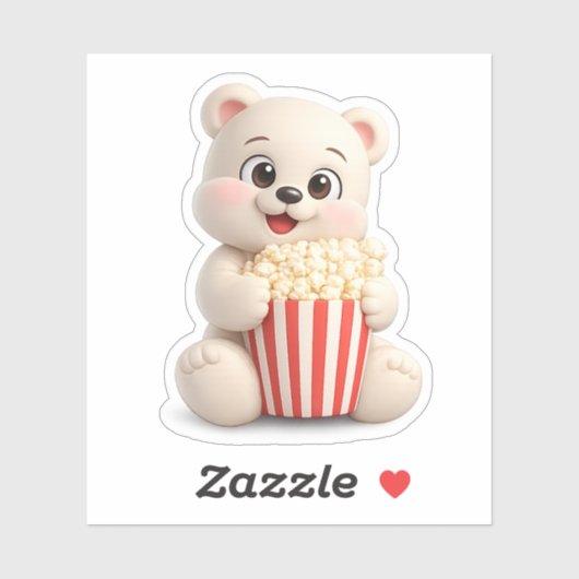 Een schattig berenpersonage dat popcorn eet. sticker (Vel)