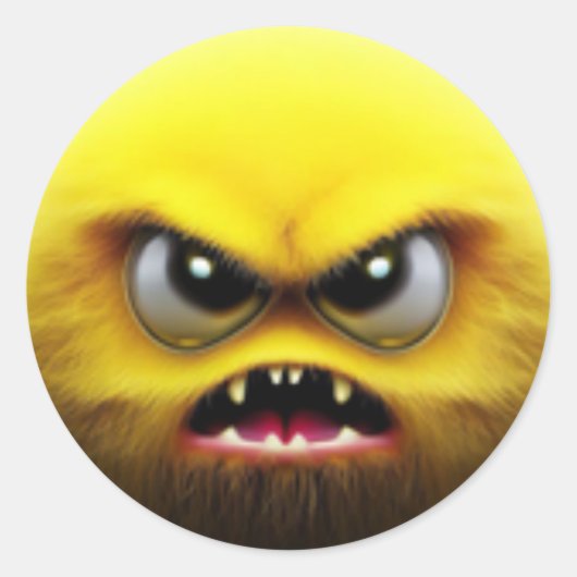 Een schattig boos fuzzy geel balpersonage ronde sticker (Voorkant)