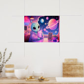 Een Schattig Buitenaards Meisje dat Frisdrank Drin Poster (Keuken)