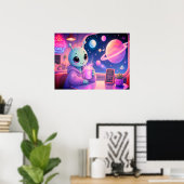 Een Schattig Buitenaards Meisje dat Frisdrank Drin Poster (Thuiskantoor)