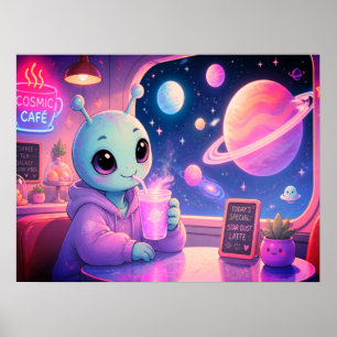 Een Schattig Buitenaards Meisje dat Frisdrank Drin Poster