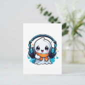 Een schattig en spookachtig spook met hoofdtelefoo briefkaart (Staand voorkant)