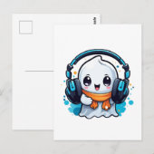 Een schattig en spookachtig spook met hoofdtelefoo briefkaart (Voorkant / Achterkant)