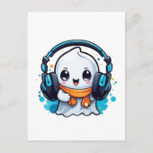 Een schattig en spookachtig spook met hoofdtelefoo briefkaart (Voorkant)