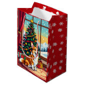 Een Schattig Festief Corgi Kerstfeest Medium Cadeauzakje (Voorkant Gekanteld)