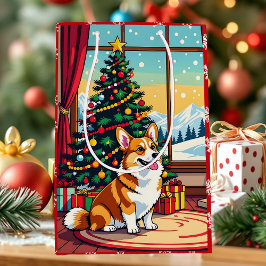 Een Schattig Festief Corgi Kerstfeest Medium Cadeauzakje