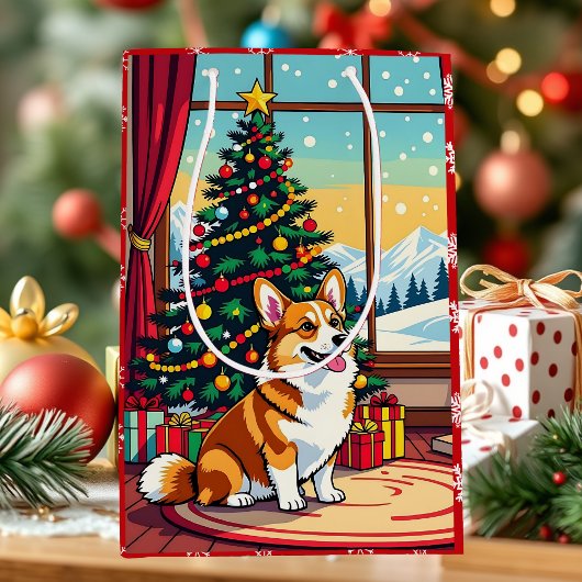 Een Schattig Festief Corgi Kerstfeest Medium Cadeauzakje