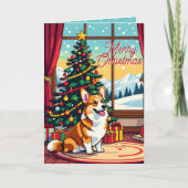 Een Schattig Festieve Corgi Kerstmis Kaart (Voorkant)