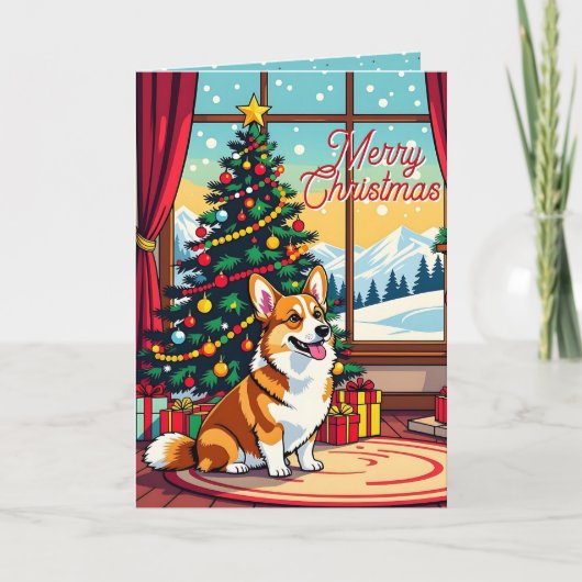 Een Schattig Festieve Corgi Kerstmis Kaart (Voorkant)
