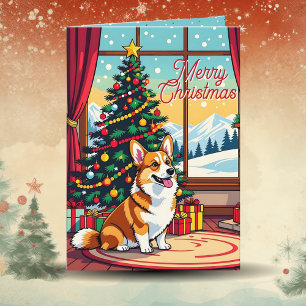 Een Schattig Festieve Corgi Kerstmis Kaart