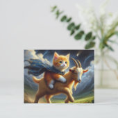 Een schattig gemberkitten op een geit briefkaart (Staand voorkant)