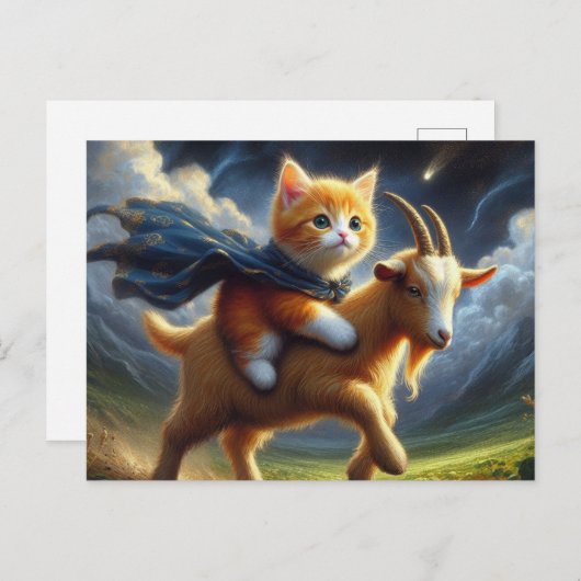 Een schattig gemberkitten op een geit briefkaart (Voorkant / Achterkant)