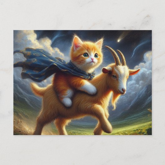 Een schattig gemberkitten op een geit briefkaart (Voorkant)