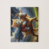 Een schattig gemberkitten op een geit legpuzzel (Verticaal)