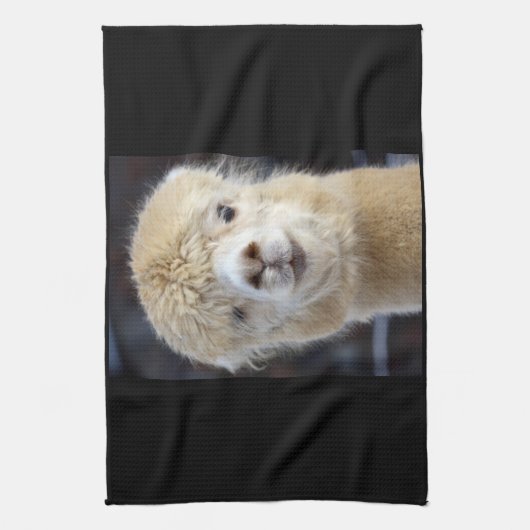 Een schattig gezicht van een alpiaca theedoek (Verticaal)