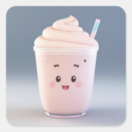 Een Schattig glaasje aardbeienmilkshake Vierkante Sticker