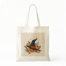 Een schattig heks pet met pompoenen en bladeren