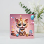 Een schattig katje dat jarig is kaart (Staand voorkant)