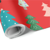 Een schattig kerstpatroon met rode groene bomen cadeaupapier (Rol Hoek)