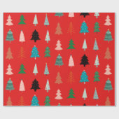 Een schattig kerstpatroon met rode groene bomen cadeaupapier (Vlak)