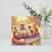 Een schattig Kitten en Muis Print Design Kaart (Staand voorkant)