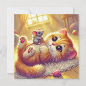 Een schattig Kitten en Muis Print Design Kaart (Voorkant)