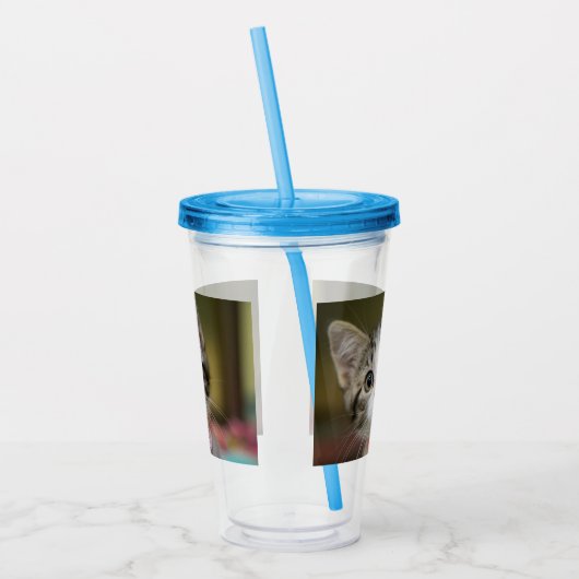 Een schattig kitten met groene ogen acryl drinkbeker (Links)