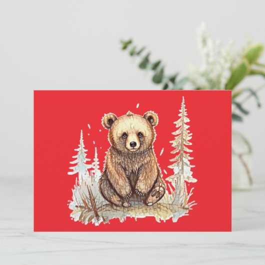 Een schattig klein beer - Artistiek illustratieont Feestdagenkaart (Staand voorkant)
