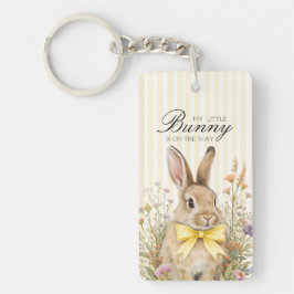 Een schattig klein bloemenkonijn Geel lint Baby Sh Sleutelhanger