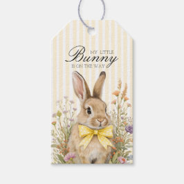Een schattig klein bloemenkonijn Geel lint babyfee Cadeaulabel