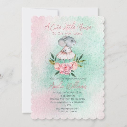 Een schattig klein muisje is op weg meisje Baby sh Kaart (Voorkant)