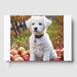 Een schattig klein wit hondje zit gastenboek
