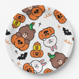 Een schattig konijn en Beer Halloween Papieren Bordje
