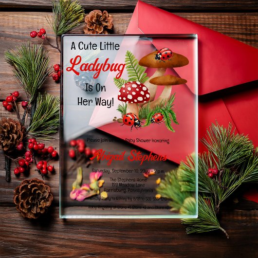 Een schattig lieveheersbeestje is op weg naar het acryl uitnodigingen