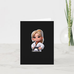 Een Schattig Meisje In Taekwondo Sport Sticker Kaart