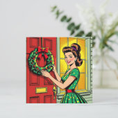 Een schattig mid-century nostalgisch gevoel Kerstm Feestdagenkaart (Staand voorkant)