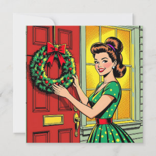 Een schattig mid-century nostalgisch gevoel Kerstm Feestdagenkaart