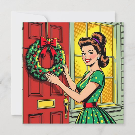 Een schattig mid-century nostalgisch gevoel Kerstm Feestdagenkaart (Voorkant)